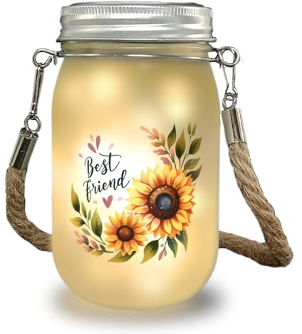 Beste Freundin Sonnenblume Solarlicht mit Spruch Best friend Gelbe Blüte im Natur-Design leuchtend für Freundschaft mit liebevollem Schriftzug