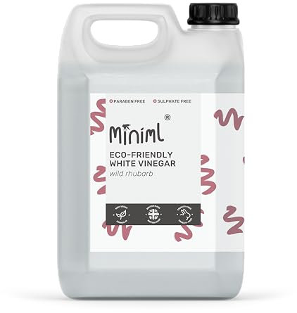 Miniml White Vinegar Cleaning Refill Wild Rhubarb Scented 5L - All Natural Multi-Surface and Multi-Purpose Cleaner, Limescale Remover, Laundry Softener and More - 100 percent Vegan and Cruelty Free