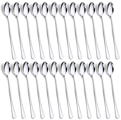 24P Set de cuillere a glace, Set de cuillères longues en acier inoxydable PionStar, (7.7/19.5cm), Lavable au lave-vaisselle, Cuillere a cafe/Petite cuillère à dessert/Petite cuillère pour la maison