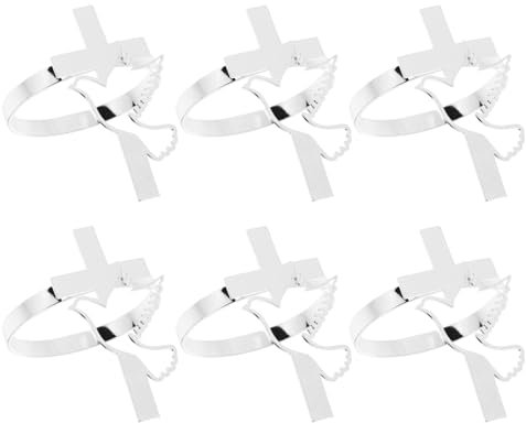 Amosfun 6 Stück Kreuz-Tauben-Serviettenring Religiöser Serviettenhalter Kommunion-Serviettenschnalle Serviettenring Erstkommunion Esstisch-Dekoration Silber