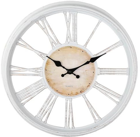 DIYZON Vintage Wanduhr 30 cm im Klassischen Stil, Römischen Ziffern, Moderne Uhr, Batteriebetrieben für Zuhause Geräuschlose, Nicht Tickende Uhren für Wohnzimmer Schlafzimmer Küchenwanduhr (Weiß)