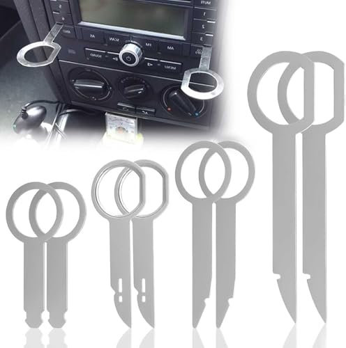 HJIAMA 8 Stück Autoradio Ausbauwerkzeug, Autoradio Entriegelungswerkzeug, Silber, 4 Stile, Radio Demontageset, Geeignet für die Demontage von Autoklimaanlagen, Armaturenbrett