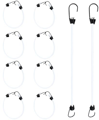 PDETVEO Mini-Spanngurte mit Haken, 20,3 cm, Weiß, elastisch, strapazierfähig, Outdoor-Plane, 10 Stück