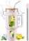 BLUEGO Gobelet en verre avec couvercle, 1400ml Tasse à café glacé avec poignée, Bouteilles d'eau en verre avec manchon en silicone, Mug en verre de 1,4 L avec 2 pailles, Sans BPA, Rose
