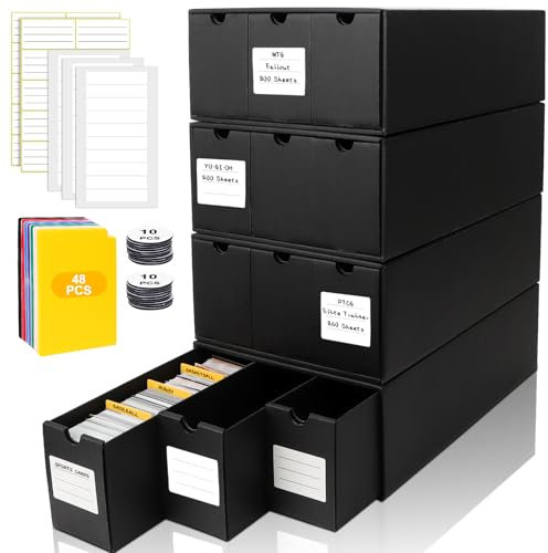 BILIPLE Karten Box für 12000+ Trading Card,Sammelkarten Box mit 48 Kartenteiler,Etiketten Klebeband und Schubladen Sammelkarten-Aufbewahrungsbox Trading Card Box für TCG,MTG,PTCG (12000+ Karten)