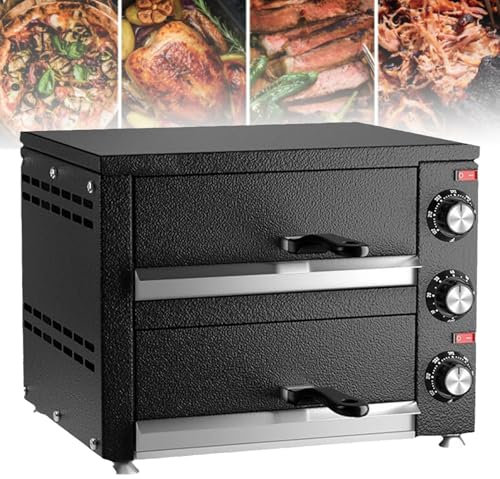 Horno de pizza de encimera de 2 estantes, horno de pizza eléctrico para interiores, horno de pizza comercial de acero inoxidable de 2 capas, 12 pulgadas para hotel, restaurante, horneado en casa