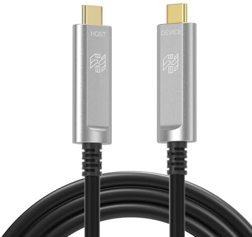 YSerendept Câble USB C à fibre optique (15,2 m), câble USB C vers type C, 10 Gbit/s, compatible avec webcams, appareils photo Logitech, concentrateurs, projecteurs, AR/VR, disques durs, argent