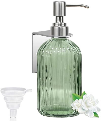 IBOCDWAMA 400ml Seifenspender Wand, Seifenspender Grün mit Wandbefestigung, Glas Spülmittelspender Küche Seifenspenders Wandmontage Ohne Bohren Soap Dispenser für Zuhause, Hotel, Restaurant