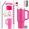 Sanilinwild Taza aislada de 40 oz con tapa de paja y tapa abatible, botella con 6 accesorios para bebidas calientes y frías, a prueba de fugas, agua, café, taza de viaje portátil (Barbie)