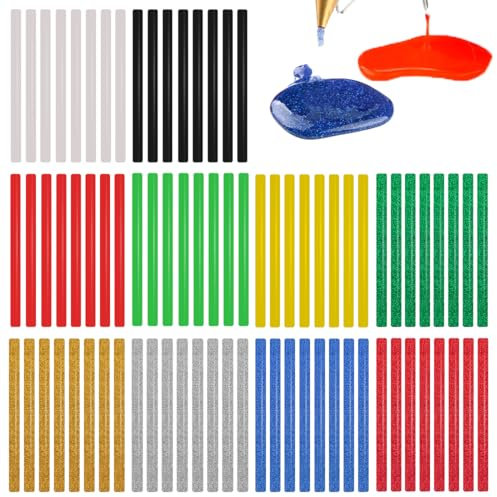 Suo Long Hot Glue Sticks for Hot Glue Gun 80 Pack Bulk Mini Hot Melt Glue Gun Stick 7mm 100mm Mixed Multi Color/Glitter Glue Sticks Multipurpose for Art & Craft Project