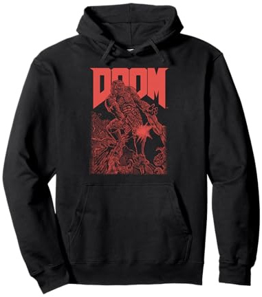DOOM Red Sketched Cover Art Retro Video Game Pullover Hoodie