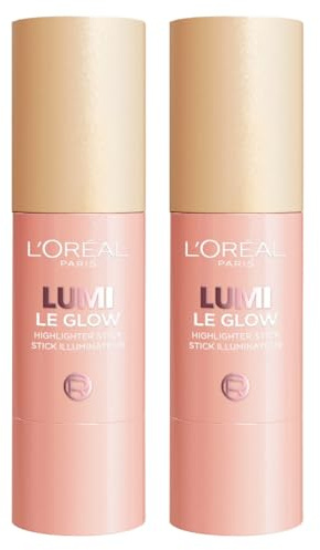 L'Oréal Paris Lumi Le Glow Stick Highlighter Golden Couture Glowy, vielseitig einsetzbar, für Gesicht und Körper, strahlendes und strahlendes Finish, satiniertes Finish, modulares Gel-Creme-Formel, 2