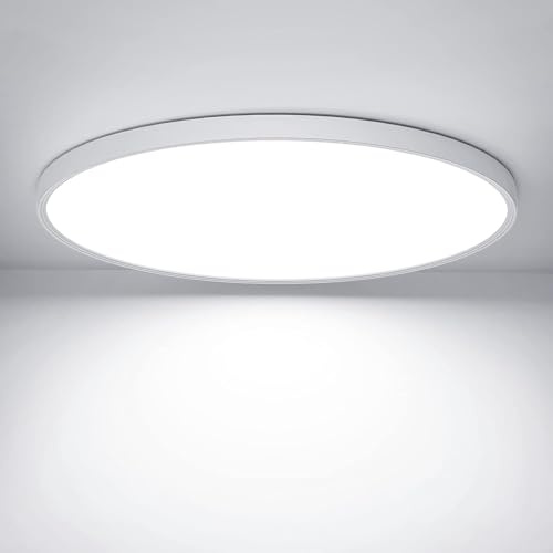 Swoieltr Deckenlampe LED Deckenleuchte Flach Rund, Ø30CM Deckenlampe LED 24W 2600LM 6500K Kaltweiß IP44 Wasserdicht Badezimmer Lampe, Badlampe Decke für Bad Küche Flur Schlafzimmer Keller