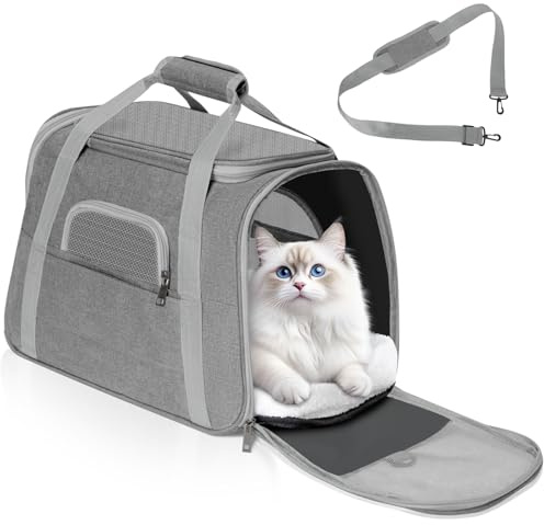 Romon Transportbox Katze Katzentransportbox, Katzentransporttasche Haustiertragetasche Katzentragetasche Katzentasche für Kleine Katzen Hunden Welpen bis 6kg, Transport Tasche mit Schultergurt, Grau