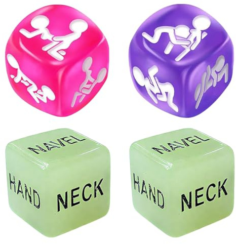 AYVRUOP 4 Stück Spielwürfel Leuchten,liebeswürfel,im Dunkeln Würfel Neuheit Würfel,leuchtwürfel,Würfelspiel Humorspiel Paar Partyspiele Schlafzimmer Geschenk für Paar