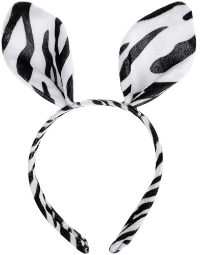 TEHAUX Zebra Haarreif mit Ohren aus Weichem Plüsch für Mädchen Verstellbares Tierkostüm Zubehör für Karneval Fasching und Mottoparty