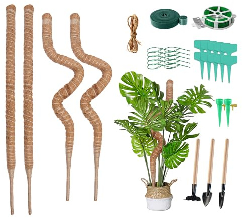 H Hawsam 4pcs 120cm Monstera Rankhilfe für Pflanzen Biegbar Kokosstab Moosstab für Monstera Kokosfaser Rankhilfe mit Zubehör Etikett,Verschiedene Kabelbinder,Pflanzenstütze für Garten Kletterpflanzen