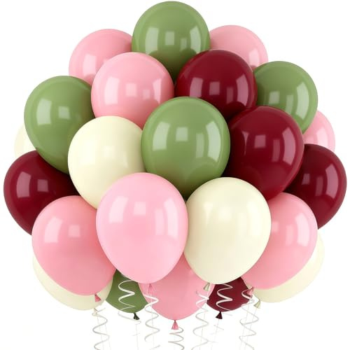 60 Stück Latex Ballons Rot Grün Rosa Weiß, 12 Zoll Luftballons Set für Geburtstag Hochzeit Deko, Maka-Rosa & Grün Ballons für Prinzessinnen-Party, Mädchenfest
