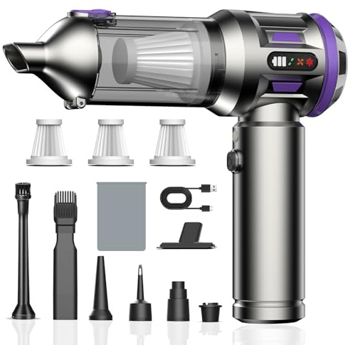 Aspirabriciole Senza Fili Potente, 25000Pa 4 in 1 Aspirapolvere Auto Portatile,Aspiratore e Soffiatore con Motore Brushless,USB C Mini Aspirapolvere Potente per Auto Casa Ufficio Peli di (viola)