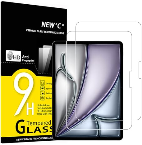 NEW'C Verre Trempé pour iPad Air 2026 11 Pouces (M4), Protection Écran | Lot de 2, HD Transparent, 11 pouces, Dureté 9H, Anti-rayures, Sans bulles, Oléophobe, Tactile précis