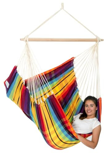 AMAZONAS - XL Hängesessel Brasil | Hängesessel ohne Gestell mit großer Sitzfläche, handgefertigt in Brasilien | Belastbar bis 150 kg; Sitzfläche 1,6m x 1,3m; Stablänge 1,1m | Farbe: Rainbow