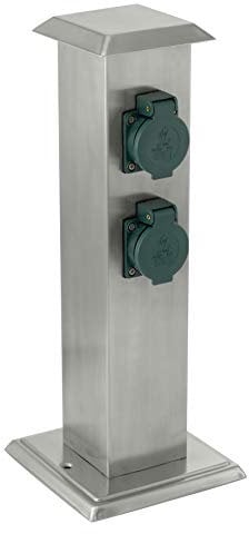 EGLO Outdoor Zubehör Steckdosensäule, Gartensteckdose, 4 Steckdosen, Material: Edelstahl und Kunststoff, Farbe: Silber, grün, IP44