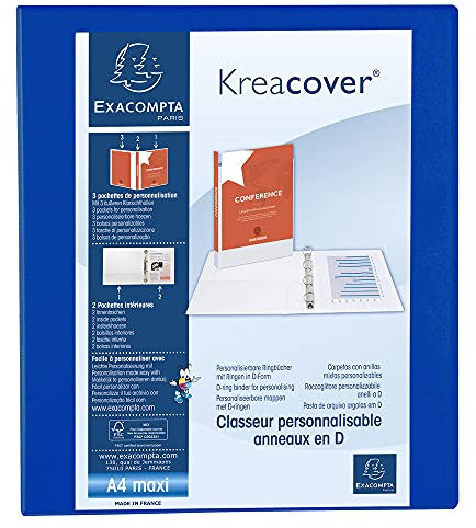 Exacompta 51826BE Präsentationsringbuch KreaCover aus blickdichtem Kunststoff für DIN A4, 2-D Ring Mechanik 25 mm, Rücken 47 mm, blau ideal für Schule und Büro Ringhefter Ringordner Ringbuchordner