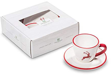 GMUNDNER KERAMIK Espresso for you Gourmet Geschirrset rubinroter Hirsch Geschirr, handgemacht in Österreich