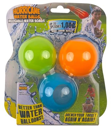 Prime Time Toys Hurricane Reusable Water Balls – 3-Pack Reusable Silicone Water Balloons with Self Sealing Quick Fill for Kids Age 5+, Safe No Magnets