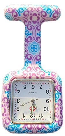 Boolavard Silicone Nurses Brooch Tunic Fob Watch New with Free Battery (Square Swirls)