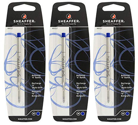 Sheaffer K Ballpoint Pen Refill, Medium Point, Blue Ink, 3/Pack (99325) by Sheaffer