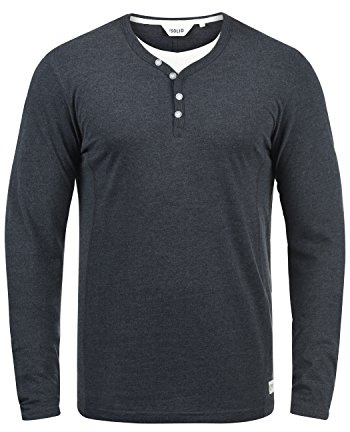 !Solid SDDoriano Herren Longsleeve Langarmshirt Shirt mit Grandad-Ausschnitt Baumwollmischung Regular fit, Größe:S, Farbe:Insignia Blue Melange (8991)