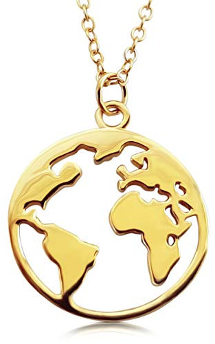 VIASOUL® Halskette Weltkugel I Weltkarte Für Damen aus 925er Silber I Mit 585er Gold überzogen I Die Original Welt Kette (Gold)