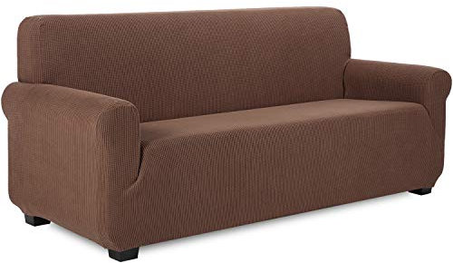 TIANSHU Sofabezug 3 sitzer, Stretch Spandex Couchbezug Sesselbezug Elastischer Antirutsch Stretchhusse Weich Stoff,Jacquard-Stretch-Sofabezug, Schonbezug für Sofa-Sofahalter(Kaffee)
