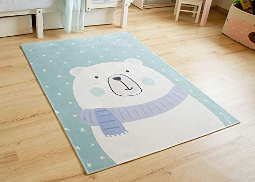 Steffensmeier Kinderteppich Tiere für Mädchen und Jungen Sweet Dreams Collection Eisbär in Mint, Größe: 80x150 cm