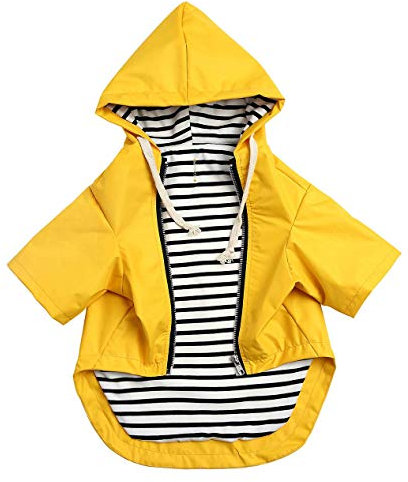 Stylish Premium Raincoat for Dogs - Yellow Zip Up With Reflective Buttons, Pockets, Rain/Water Resistant, Adjustable Drawstring - Large