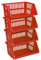 Large 4 Tier Stacking Baskets Storage Veg Rack Plastic Stackers, Black, Length 35.5 cm x Depth 28.5 cm x Height 17.5 cm (Red)