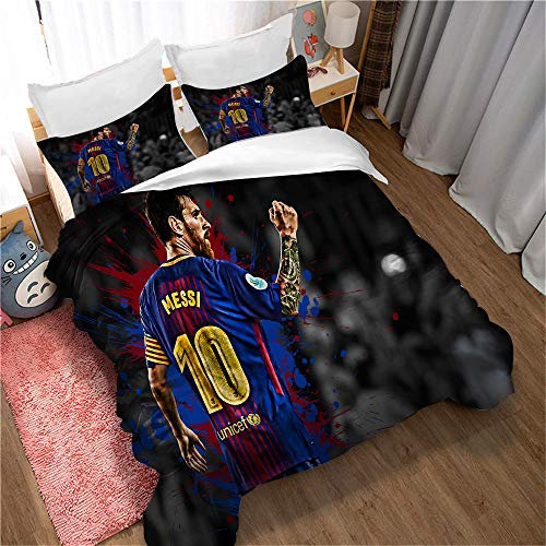 Lionel Messi 3-teiliges Bett-Set Bequemes Bettbezug Aus Mikrofaser Klassisches Elegantes Schlafzimmer-Bettwäscheset (220 x 240 cm,Stil 05)