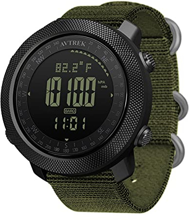 AVTREK Orologio sportivo digitale da uomo, con bussola, altimetro, barometro, pedometro, impermeabile, verde