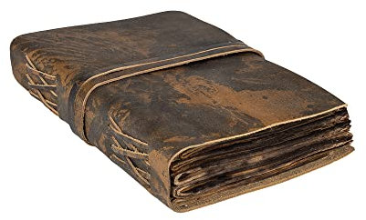 Journal en Cuir Vintage Avec Papier de Bord Rustique Déchiré Antique Vierge - 15x23 Cm - Carnet de Notes en Cuir Vieilli Parfait pour L'Écriture, Le Livre Des Ombres, Le Grimoire, Croquis, Dessins