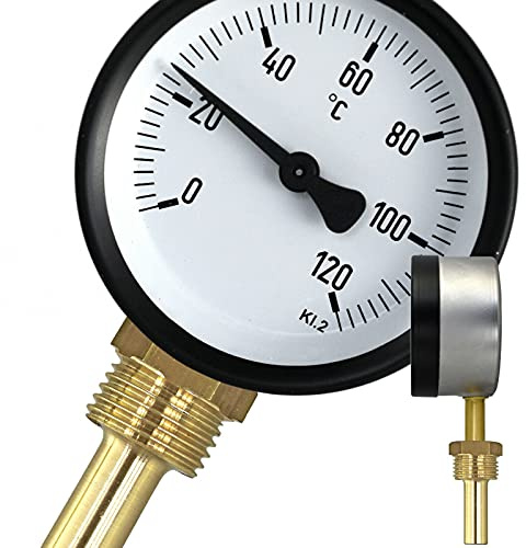 Thermomètre radial rond à visser 1/2 avec douille submersible 120 °C