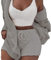 DIVAND Femmes Casual 3 Pièces Ensemble Fluffy Plush Pyjama À Manches Longues Velours À Capuche Veste Manteau + Short + Crop Top Mode Hiver Garder Au Chaud Survêtement,C,M