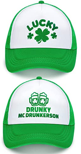 St. Patrick's Day Trucker Hat 2 Stück irisch grün Mesh Cap Kleeblatt Hut Saint Patrick's Day Zubehör Vierblättriges Kleeblatt Baseball Cap