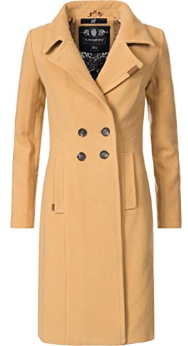 Navahoo Damen Mantel in Wollmantel-Optik langer Trenchcoat mit Reverskragen Wooly Camel Gr. 3XL