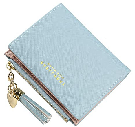 Spldsun Geldbeutel Damen, Kleine Portemonnaie Multi Slots, PU Leder Brieftasche, Schlanke Kartenhalter Mini Geldbörse Für Frauen Mädchen Kinder Blau