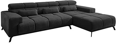 Möbel Jack Ecksofa - Schwarz - Flachgewebe - elektr. Sitztiefenverstellung