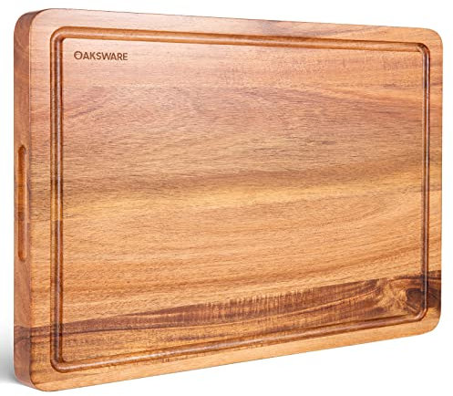 OAKSWARE Cutting Boards, 20 x 15 Inch Extra Large Acacia Wooden Cutting Board for Kitchen, Edge Grain Wood Chopping Board with Juice Groove and Handles, Pre-Oiled Carving Tray for Meat & Cheese
