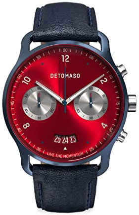 DeTomaso SORPASSO MACCHINA Blue Rot Herren-Armbanduhr Analog Quarz Lederarmband Dunkelblau