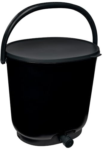 Skaza Bokashi Essential Composteur de Cuisine 15,3 L – Bokashi Composteur Anti-Odeurs Plastique avec Robinet – Kit de Démarrage + 1 kg de Ferment, Noir