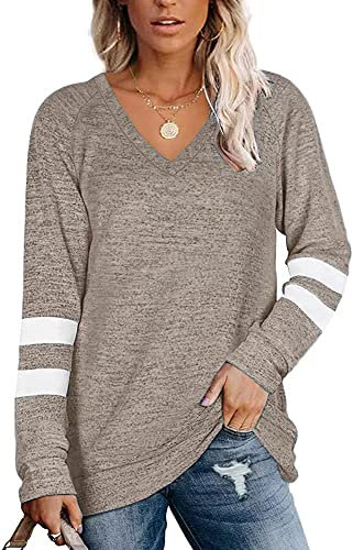Famulily Sweatshirts for Women UK Casual Baseball Tee Shirt Elegant Long Sleeve Jumper Tops Khaki XL